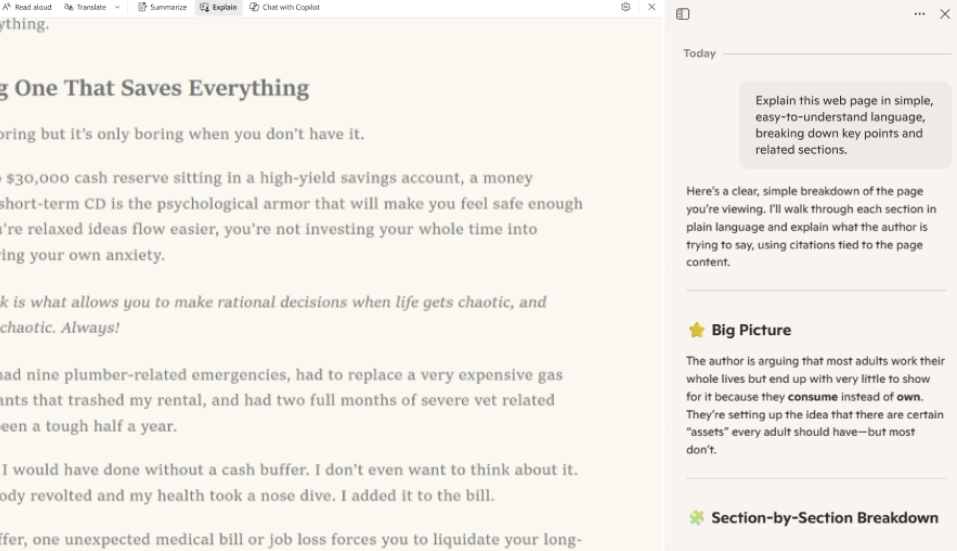Screenshot: readingmode-copilot.