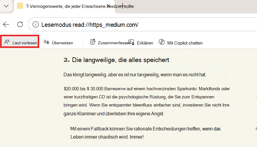 Screenshot: Laut vorlesen.