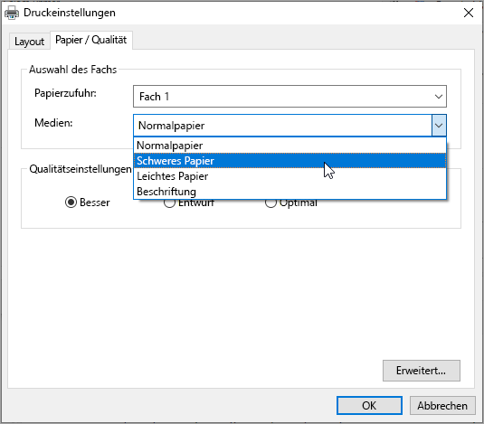 Einstellungen des Windows-Systemdruckdialogfelds
