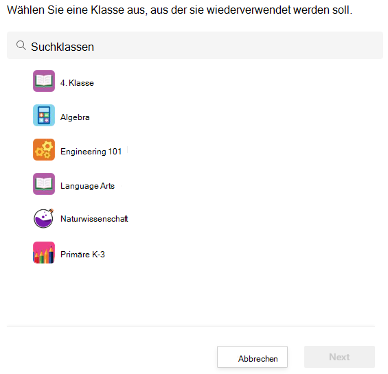 Klasse auswählen