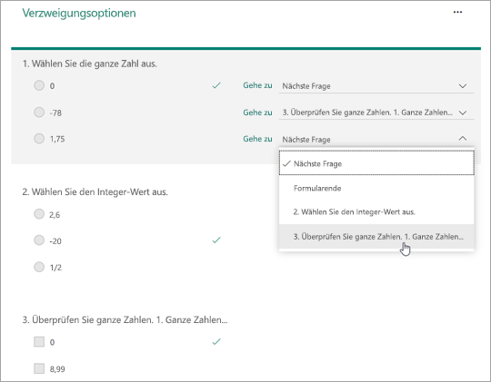 Screenshot der Verzweigungsfrage.