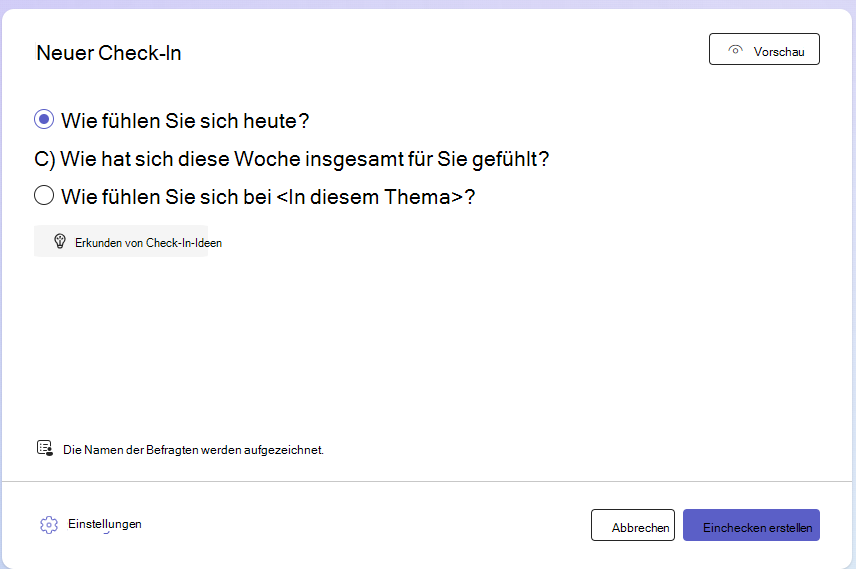 Screenshot des neuen Check-Ins.