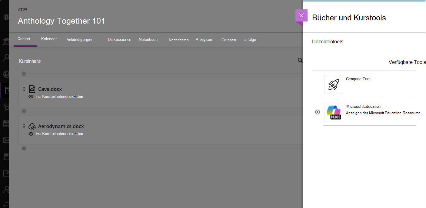 Blackboard Books and Tools Microsoft Education-Auswahl