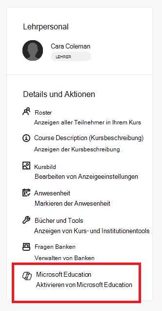 Books and Tools enable Microsoft Education item (Bücher und Tools aktivieren das Microsoft Education-Element)