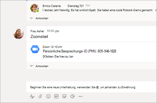 Zoomlink im Microsoft Teams-Kanal