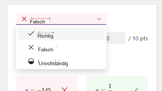 Screenshot der Antwortoptionen.