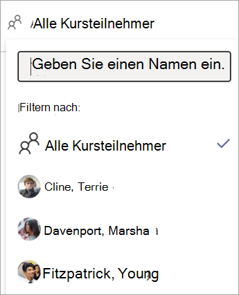 Dropdown Menü für Schülerfilter im Aufgabenstatusbericht