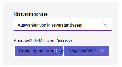 Screenshot der Optionen für Missverständnisse.