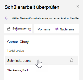 Screenshot: Namenssortierung.