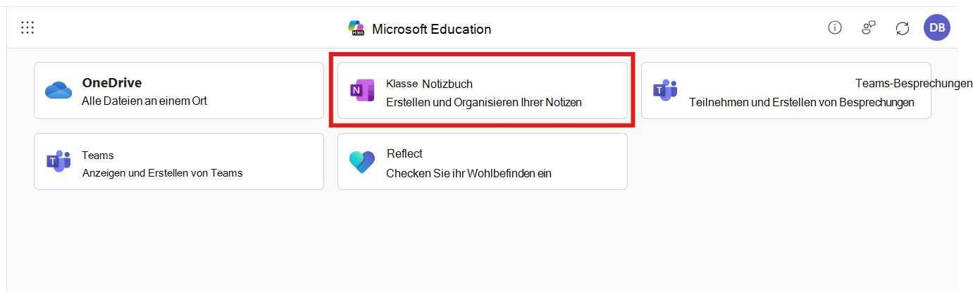 Screenshot: Microsoft 365 LTI-App mit ausgewähltem Kursnotizbuch