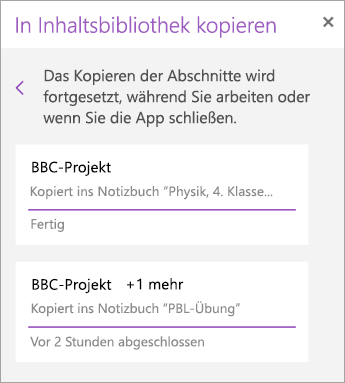 Anzeigen verteilter Abschnitte.