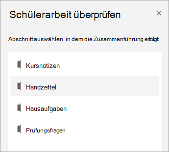 Wählen Sie einen Abschnitt aus, den Sie überprüfen möchten.