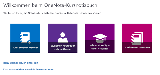 OneNote-Assistent für Kursnotizbücher mit den Symbolen 