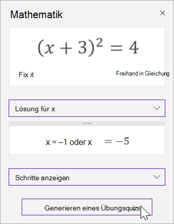 Wählen Sie „Ein Übungsquiz generieren“ aus.
