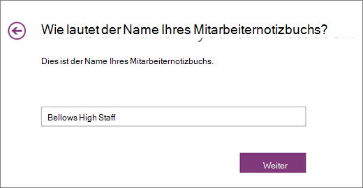 Wählen Sie einen Namen für Ihr Mitarbeiternotizbuch aus.