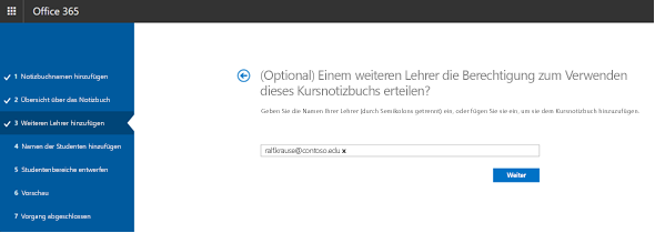 Screenshot des optionalen Schritts für Berechtigungen für weitere Lehrkräfte