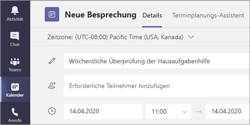 Screenshot, der zeigt, wie Sie Ihrer Besprechung einen Titel geben.