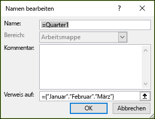 Hinzufügen einer benannten Arraykonstanten aus Formulas > Defined Names > Name Manager > New