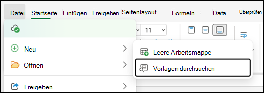 Nach Vorlagen für Excel für das Web suchen