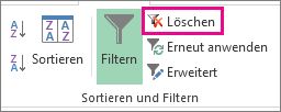 Schaltfläche für Löschen eines Filters