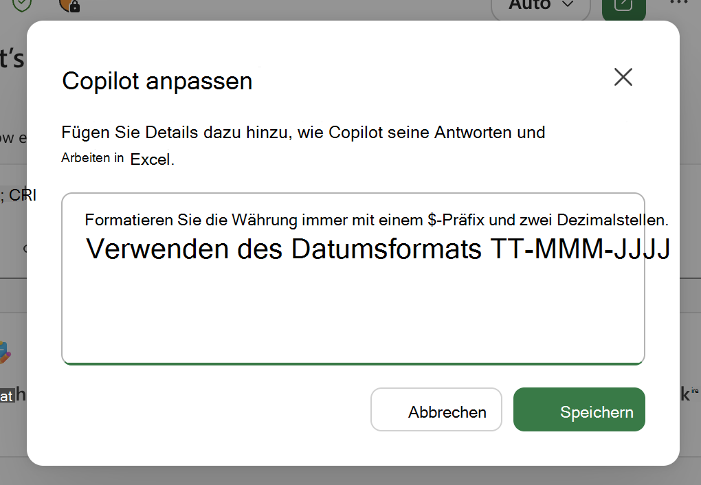 Screenshot des Personalisierungsdialogfelds 