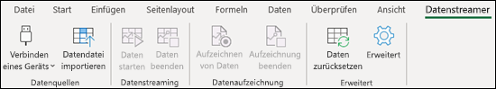 Datenstreamer-Add-In für Excel-Menübandmenü
