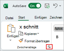 Screenshot, der zeigt, wo sich das Startfeld für die Excel-Zwischenablage befindet.
