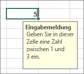 Eingabemeldung, die für eine Zelle angezeigt wird