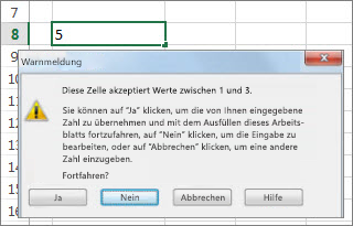 Warnmeldung mit ungültigen Daten