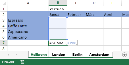 Formel auf dem Arbeitsblatt 