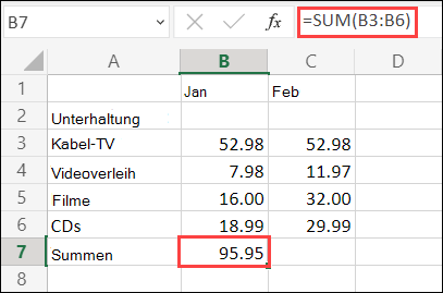 Excel für die Formel 