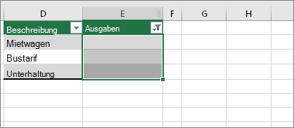 Gefilterte leere Zellen ausgewählt