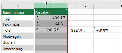 Spalte ausgewählt