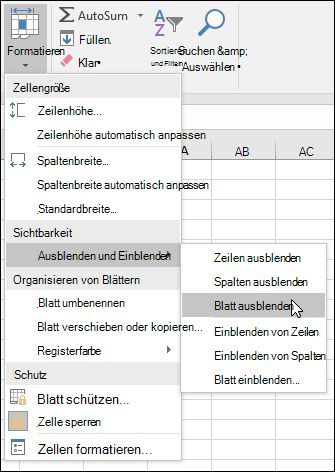 Ausblenden oder Einblenden von Arbeitsblättern auf der Startseite. > Zellen > Format > VIsibility > Ausblenden & Einblenden