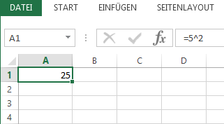 Screenshot, der zeigt, dass sich das quadrierte Ergebnis in der Zelle befindet.
