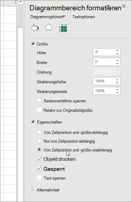 Screenshot, der die Eigenschaften im Bereich 