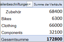 Eine PivotTable im Standardformat 