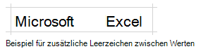 Beispiel für zusätzliche Leerzeichen zwischen Werten