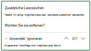Karte mit Vorschlägen für zusätzliche Leerzeichen