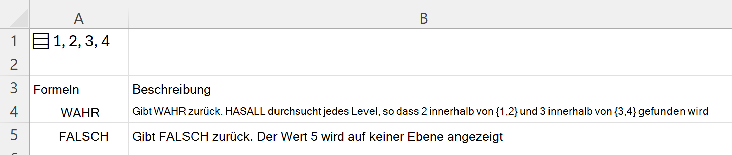 Verwenden von HASALL zum Suchen in einem verschachtelten Array, das in einer einzelnen Zelle gespeichert ist