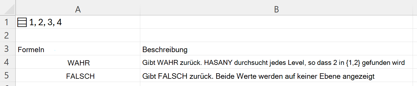 Verwenden von HASANY zum Suchen in einem verschachtelten Array, das in einer einzelnen Zelle gespeichert ist
