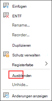 Registerkarte in Excel für das Web ausblenden.