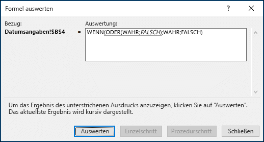 Beispiel für den Formelauswertungsassistent