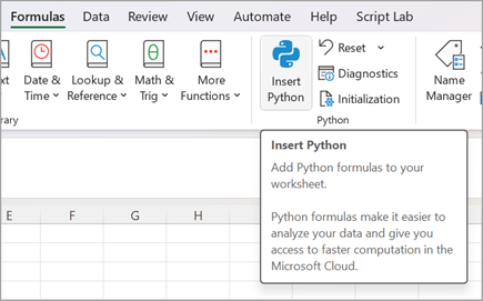 Wechseln Sie zu Formeln und wählen Sie dann „Python einfügen“ aus.