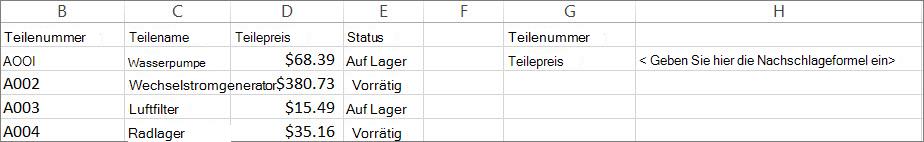 Ein Beispiel dafür, wie Sie die VERWEIS-Funktion verwenden könnten