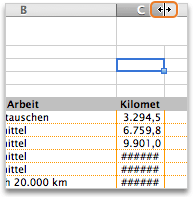Zeigen Sie auf die Trennlinie.