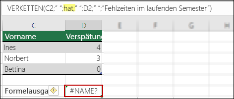 #NAME?-Fehler aufgrund fehlender doppelter Anführungszeichen in Textwerten