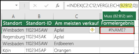 #NAME?-Fehler aufgrund eines fehlenden Doppelpunkts in einem Bereichsbezug
