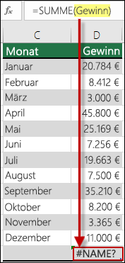 #NAME?-Fehler aufgrund eines Bezugs auf einen nicht definierten Namen in der Syntax