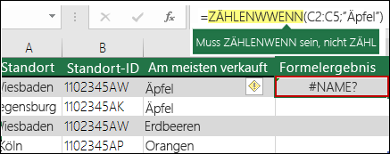 #NAME?-Fehler aufgrund eines Tippfehlers in der Syntax